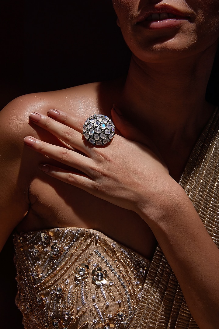 White Finish Moonstone Gemstone Ring In Sterling Silver by V&A Jewellers at Pernia's Pop Up Shop